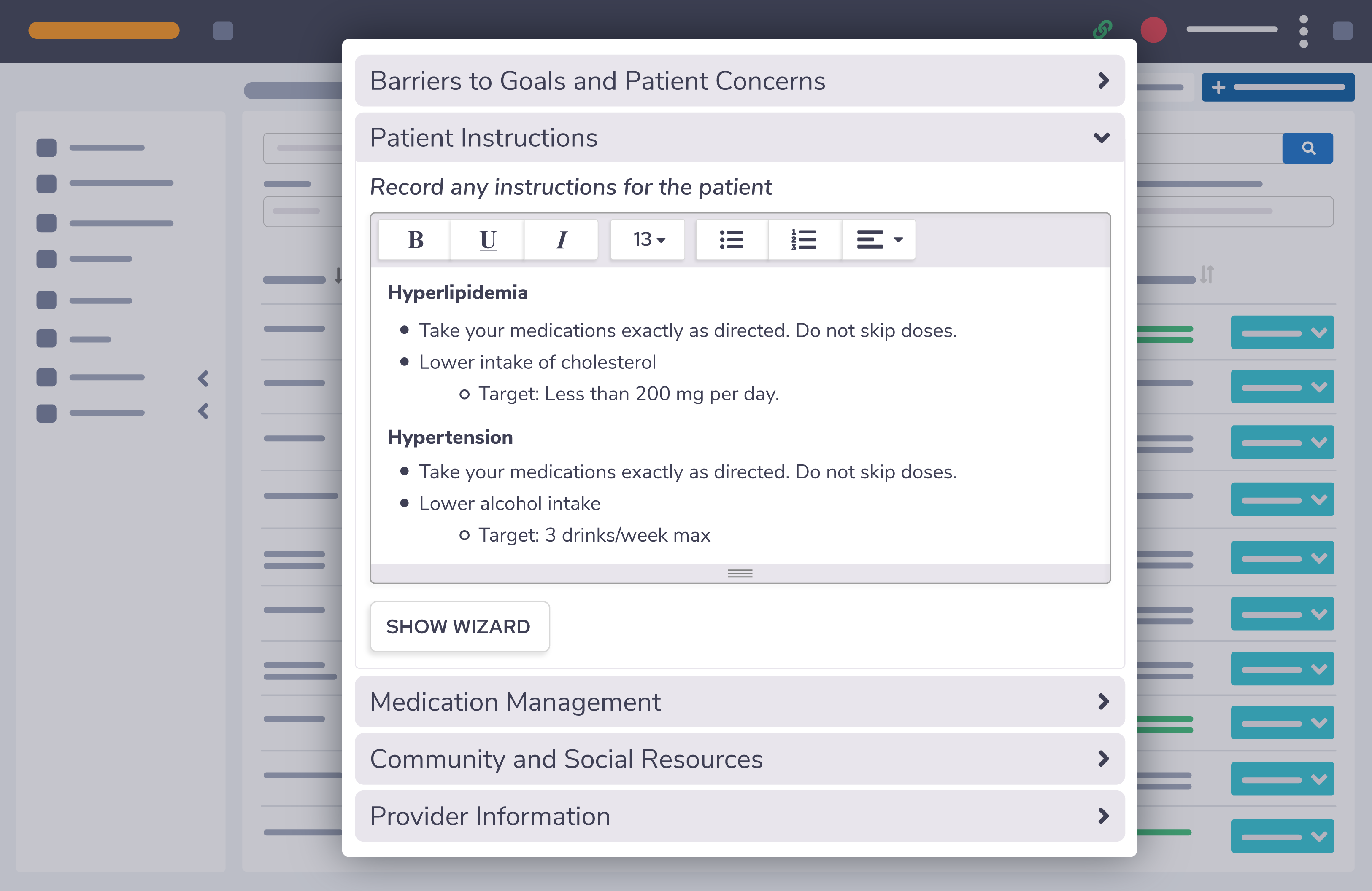Customize care plan UI