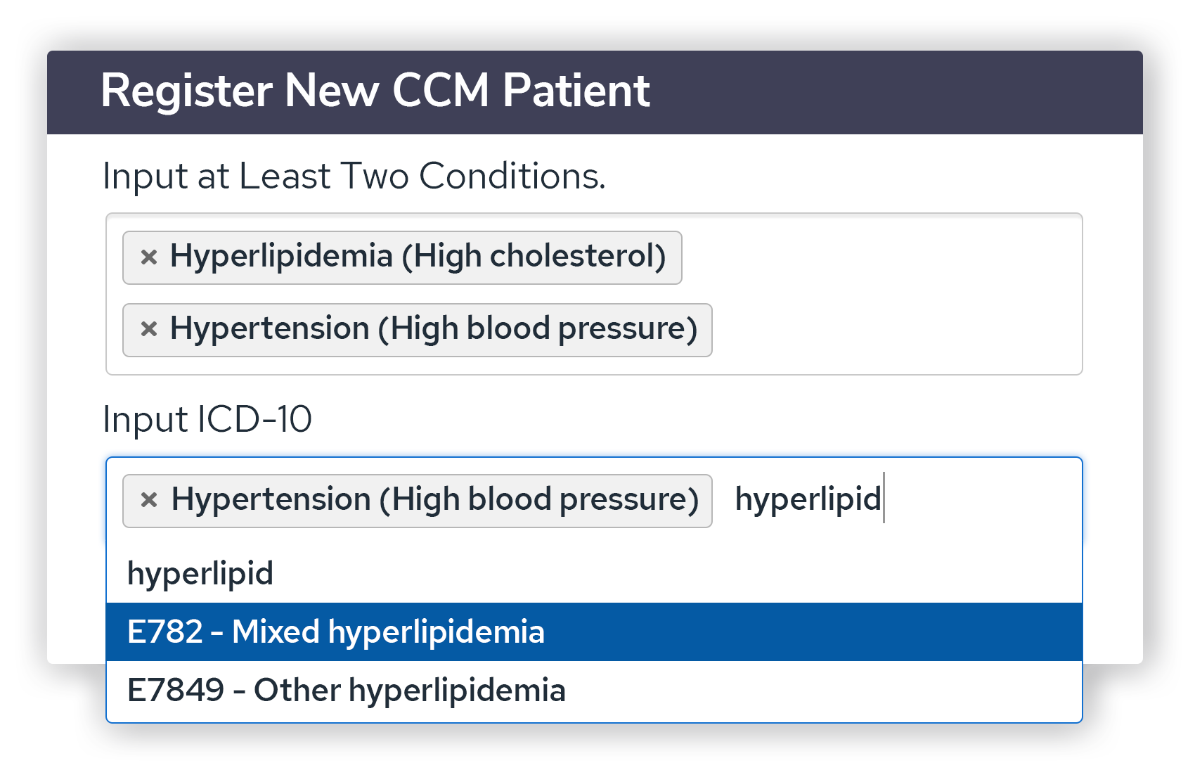 Register CCM Patient UI Register CCM Patient UI